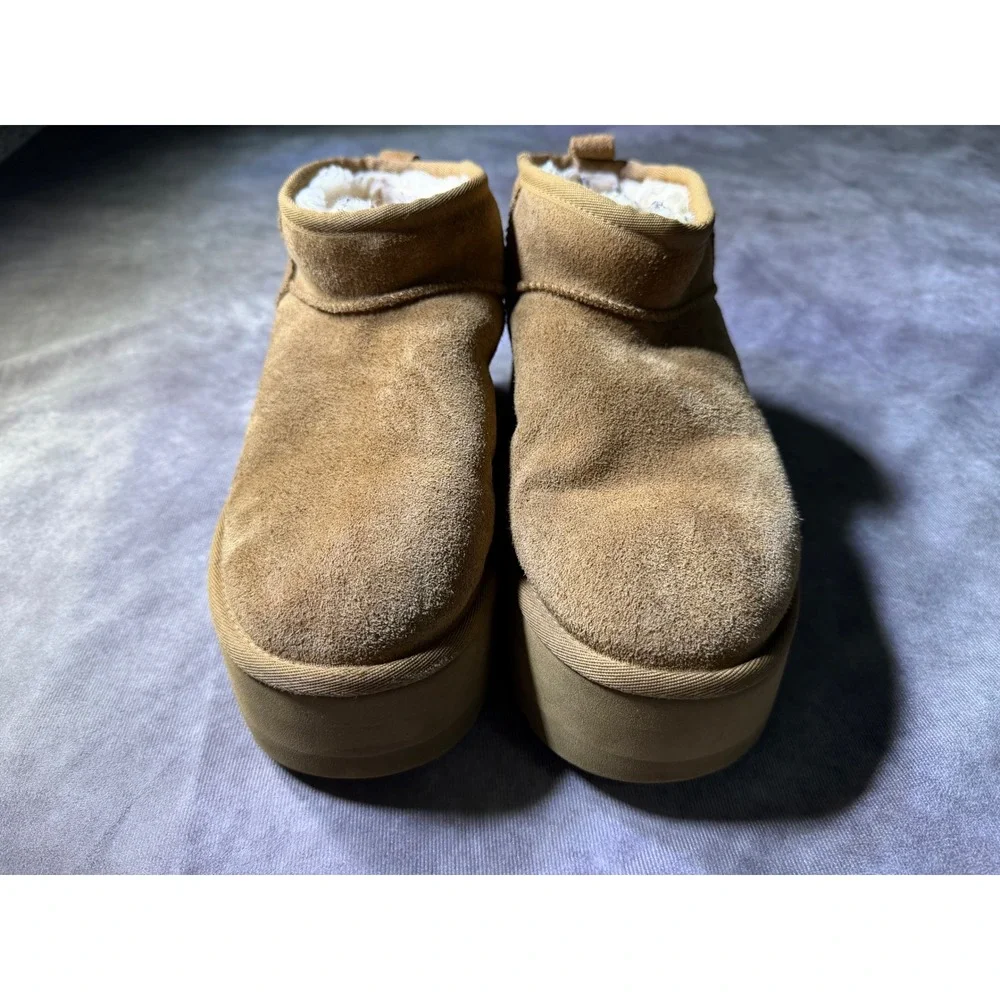 UGG Classic Ultra Mini Platform Chestnut Suede Shearling Boots 1135092 Mens 9